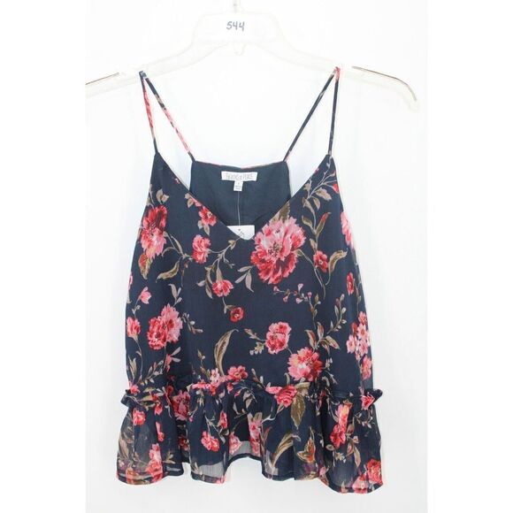 Patrons Of Peace Boho NAVY Floral Ruffle Peplum BLOUSE Top Size Small NWT - Picture 1 of 7